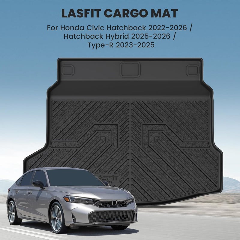 LASFIT Trunk Mat for Honda Civic Hatchback 2022-2026 & Civic Hatchback Hybrid 2025-2026, All Weather TPE Custom Fit Trunk Liner Cargo Mat Cargo Liner with Subwoofer, Black - Image 2